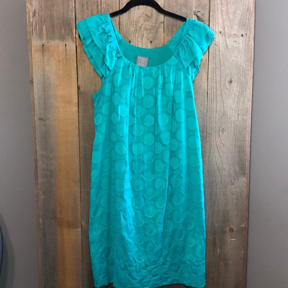 Rabbit Designs Size 10 Teal Ruffled Dress